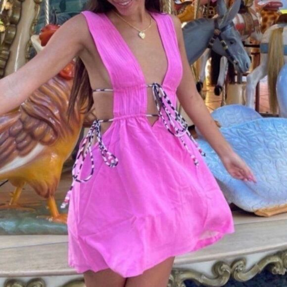 Vanessa Mooney, The Alya Dress in Pink, Tie Closures Women’s XL - Picture 2 of 13